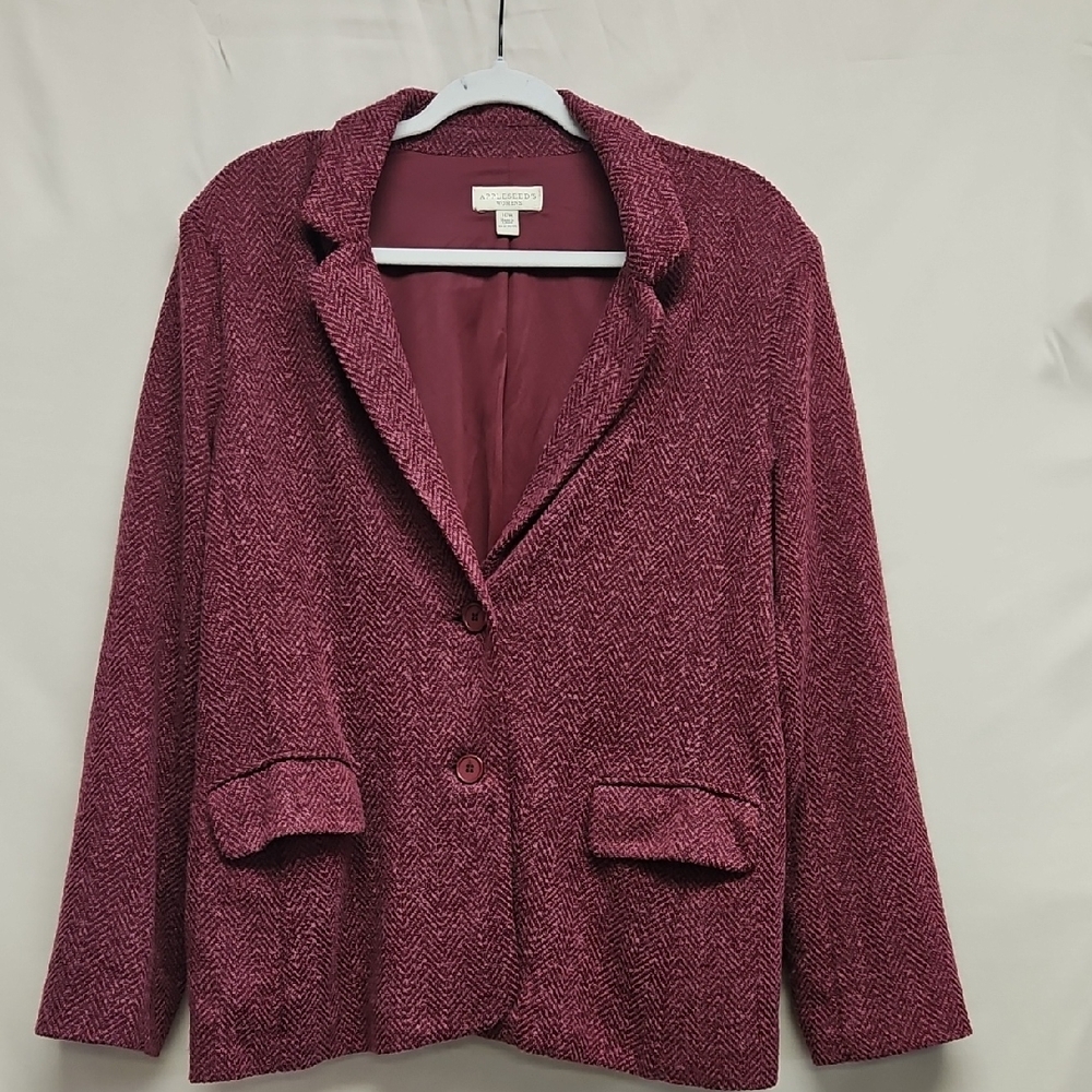 Appleseed's Womens 16W Burgundy Herringbone Blazer Plus Size Dark Academia